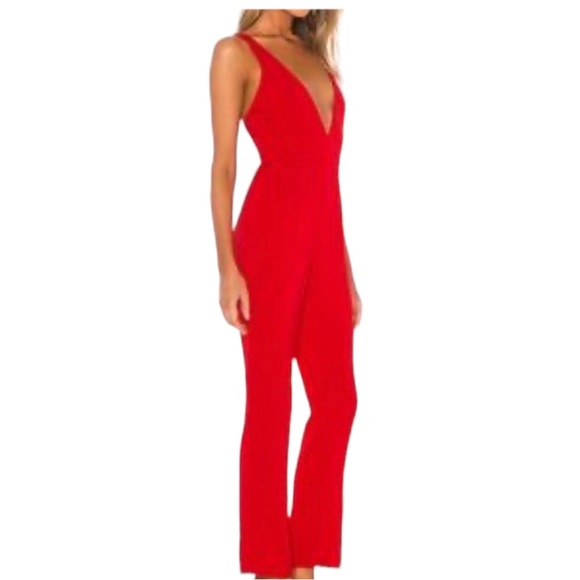 Revolve Superdown Jillian Cherry Red Deep V Neck Jumpsuit XXS and S. NWT - Picture 4 of 16